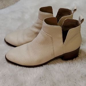 Franco Sarto cream snake embossed ankle boots